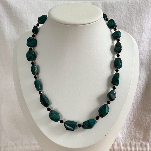 Rough Turquoise & Black Spinel Necklace & Bracelet Set - Solid Copper Spacers - Picture 6 of 9